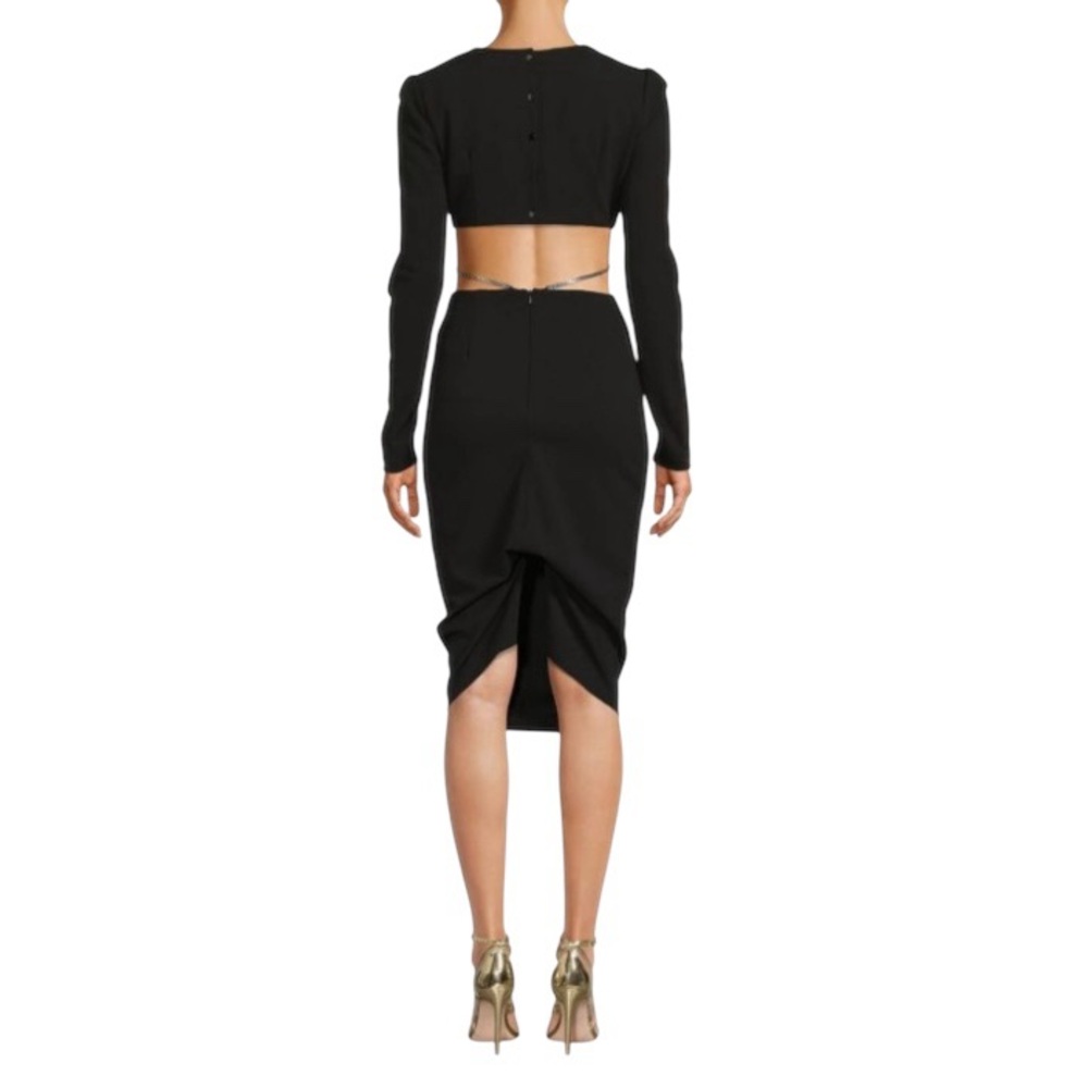 💫HP‼️💫 NWT LEA & VIOLA Cut-out Bodycon Midi Dress w/Chain Detail, Black, Large - Picture 3 of 7